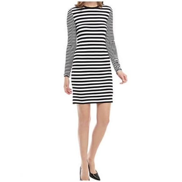 MICHAEL Michael Kors Mix Stripe Long Sleeve Pull On Dress NWT Minimalist - Picture 2 of 2